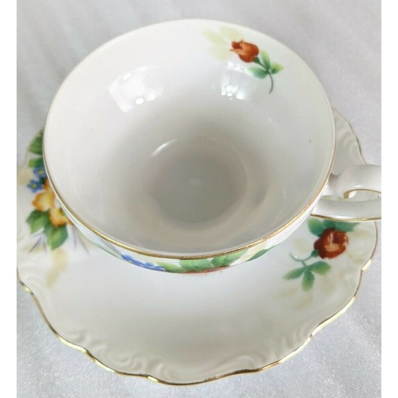 Ohata China Occupied Japan Floral Tea Cup & Saucer Set Red Yellow Gold - Picture 4 of 10